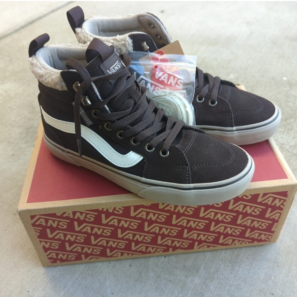 Vans Brown High-Top Sneakers Fur Trim 7.5
